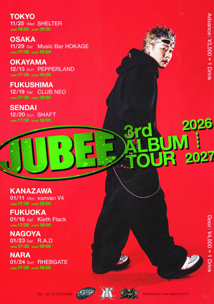 JUBEE 3rd ALBUM TOUR 2026-2027開催決定！