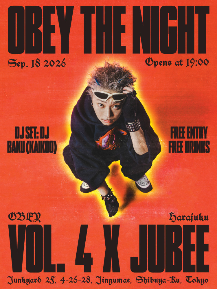 JUBEE 『OBEY THE NIGHT VOL.4 x JUBEE』 出演決定！