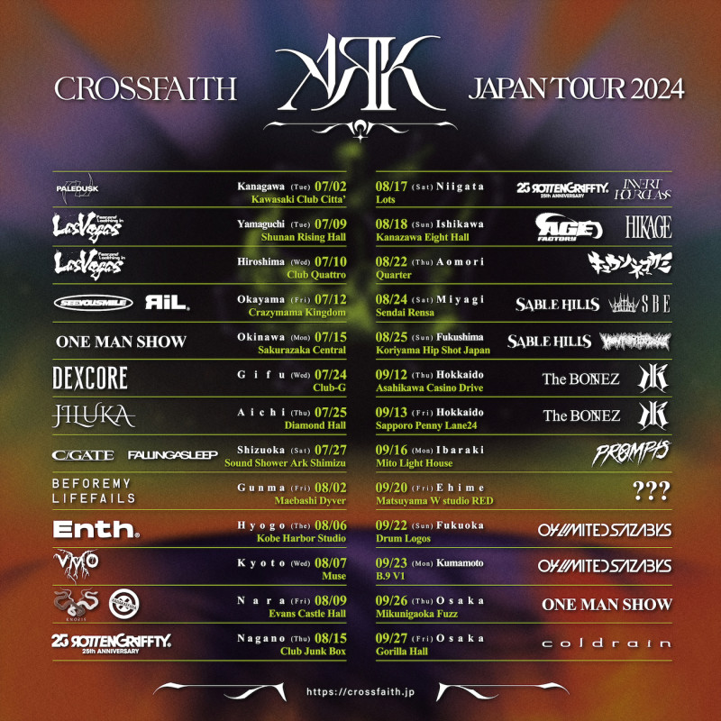 JUBEE Crossfaith AЯK Japan Tour 2024 出演決定！